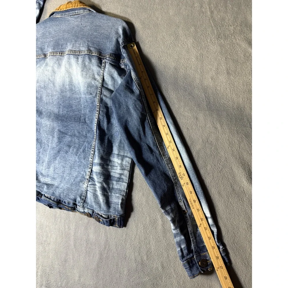AHP Mens XL Blue Denim Trucker Jacket Corduroy Collar Sandblasted Stretch Cotton